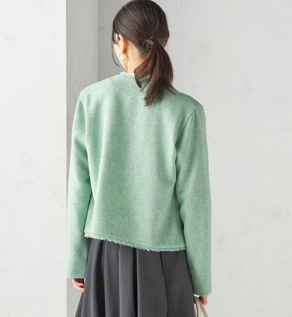 SHIPS for women「〈手洗い可能〉ストレッチ ツイード パール ボタン ジャケット」|ノーカラージャケット|