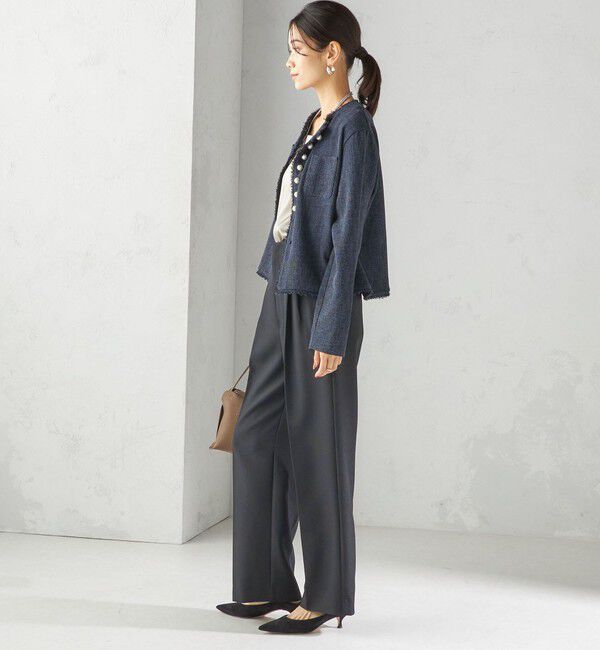 SHIPS for women「〈手洗い可能〉ストレッチ ツイード パール ボタン ジャケット」|ノーカラージャケット|