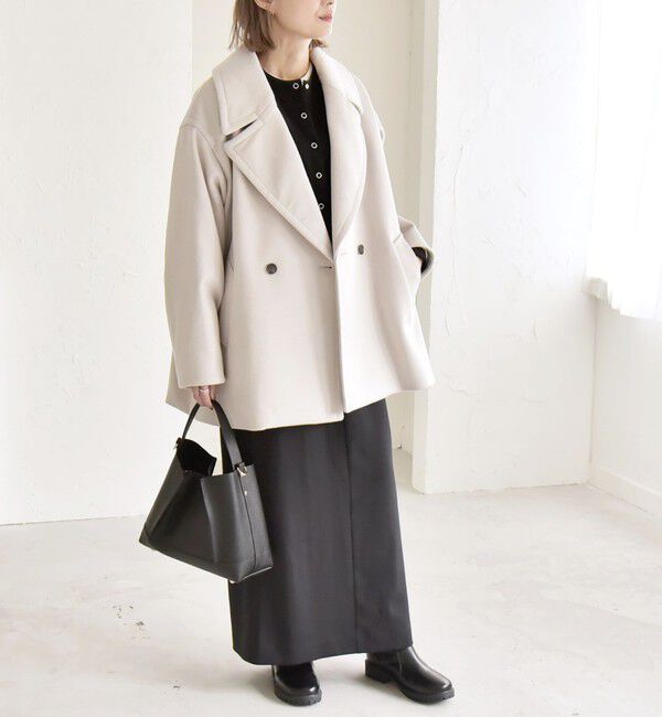 quaranciel「quaranciel: PURE WOOL ダブルブレスト テーラード ハーフ コート」|ピーコート|