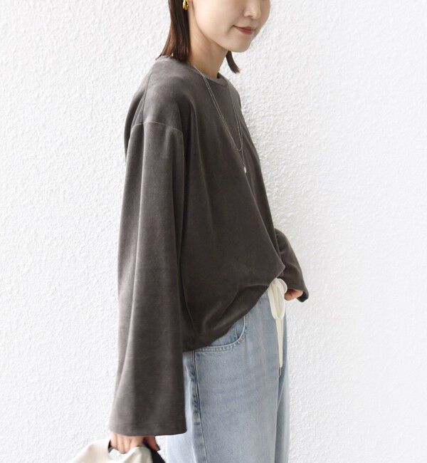 SHIPS for women「〈手洗い可能〉コットン ポリエステル ベロア ワイド スリーブ」|Tシャツ・カットソー|