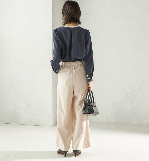 SHIPS for women「〈手洗い可能〉配色 パイピング キーネック 長袖ブラウス」|シャツ・ブラウス|