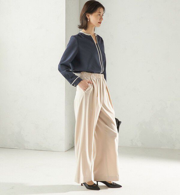 SHIPS for women「〈手洗い可能〉配色 パイピング キーネック 長袖ブラウス」|シャツ・ブラウス|