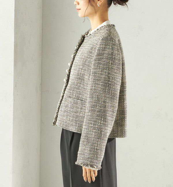 SHIPS for women「トライスピン 杢 ツイード パール モチーフ ボタン ジャケット（セレモニー対応可）」|ノーカラージャケット|
