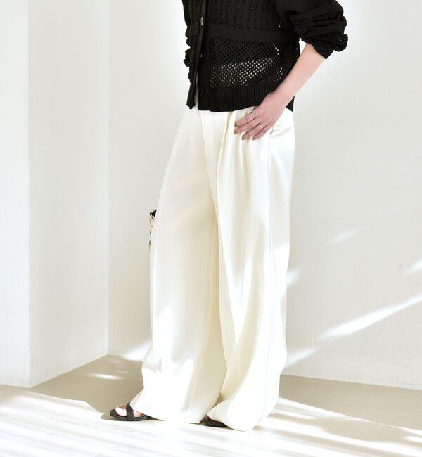 quaranciel「quaranciel:〈手洗い可能〉サテン ワイド ストレート スラックス」|その他|