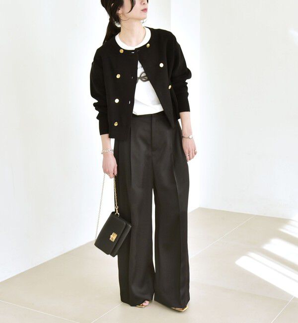 quaranciel「quaranciel:〈手洗い可能〉サテン ワイド ストレート スラックス」|その他|