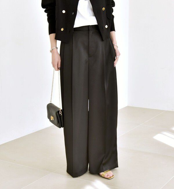 quaranciel「quaranciel:〈手洗い可能〉サテン ワイド ストレート スラックス」|その他|