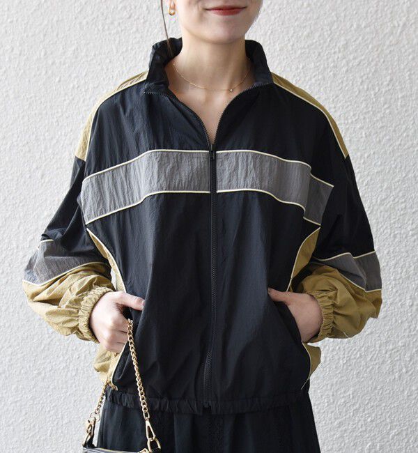 SHIPS any「SHIPS any:〈洗濯機可能〉ナイロン スタンドカラー 配色 ジップ ブルゾン」|ブルゾン・スタジャン|