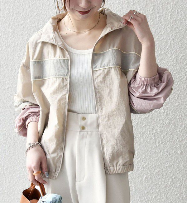 SHIPS any「SHIPS any:〈洗濯機可能〉ナイロン スタンドカラー 配色 ジップ ブルゾン」|ブルゾン・スタジャン|