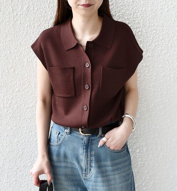 SHIPS Colors 「SHIPS Colors:〈手洗い可能〉ポロ フレンチスリーブ ニット ベスト◇」|ニット・セーター|