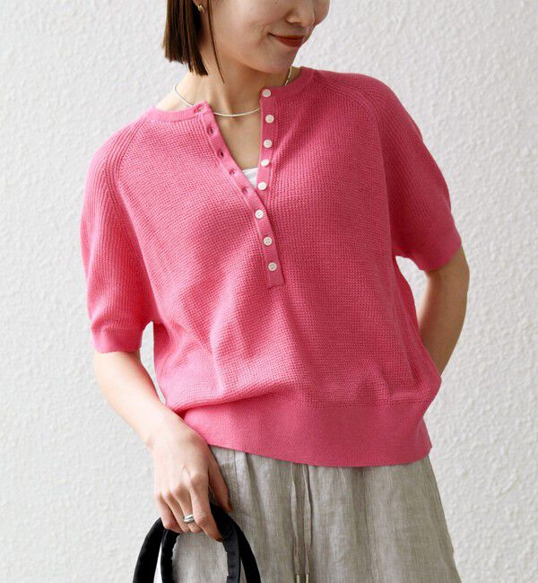 SHIPS any「SHIPS any:〈手洗い可能〉リネン レーヨン ヘンリーネック プルオーバー」|ニット・セーター|