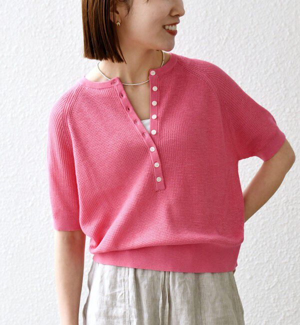 SHIPS any「SHIPS any:〈手洗い可能〉リネン レーヨン ヘンリーネック プルオーバー」|ニット・セーター|