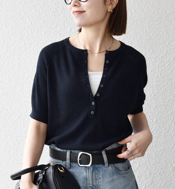 SHIPS any「SHIPS any:〈手洗い可能〉リネン レーヨン ヘンリーネック プルオーバー」|ニット・セーター|