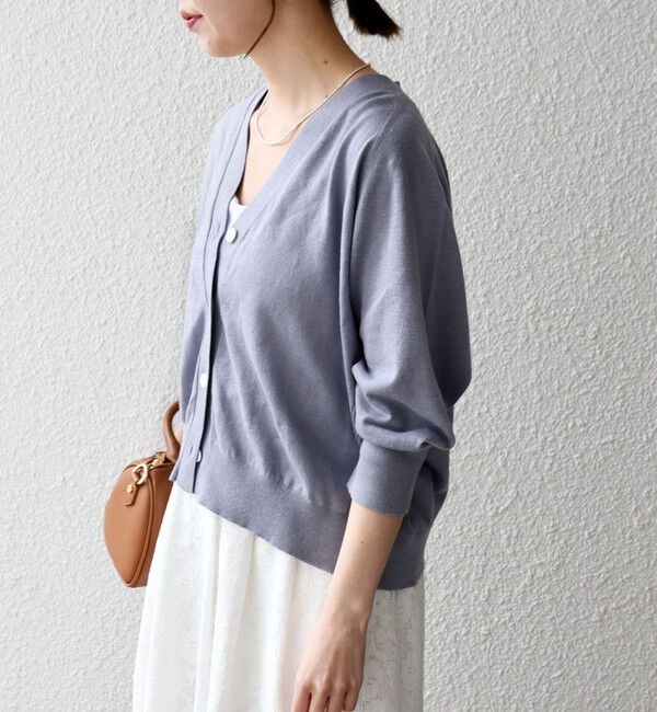 SHIPS any「SHIPS any:〈手洗い可能〉リネン ミックス Vネック ショート シアー カーディガン 2」|カーディガン|
