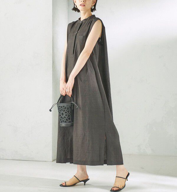 SHIPS for women「《予約》〈接触冷感/UVカット/吸水速乾/洗濯機可能〉SUUSUU タック スリーブ ワンピース」|ワンピース|ダークグレー