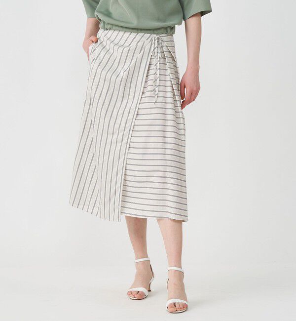 Ballsey「コットンキュプラストライプ ラップスカート」|フレア|