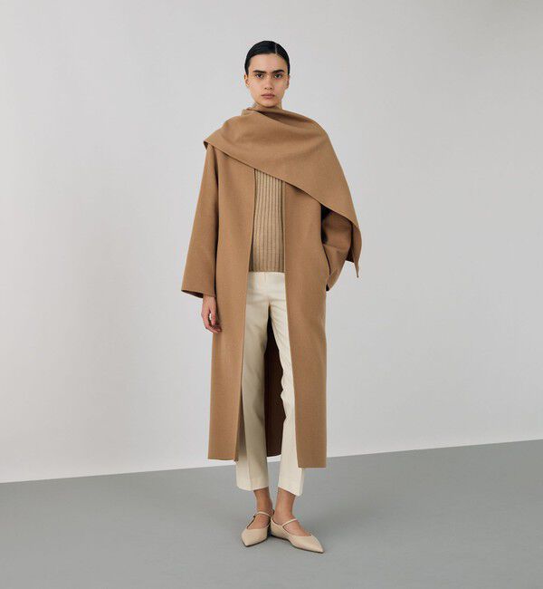 DES PRES「ライトダブルフェイスシャギー ストール付きコート」|ノーカラーコート|