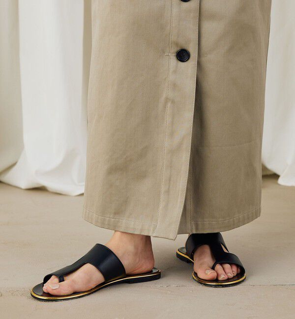 DES PRES「コットンサテン ボタンダウンマキシスカート」|タイト|