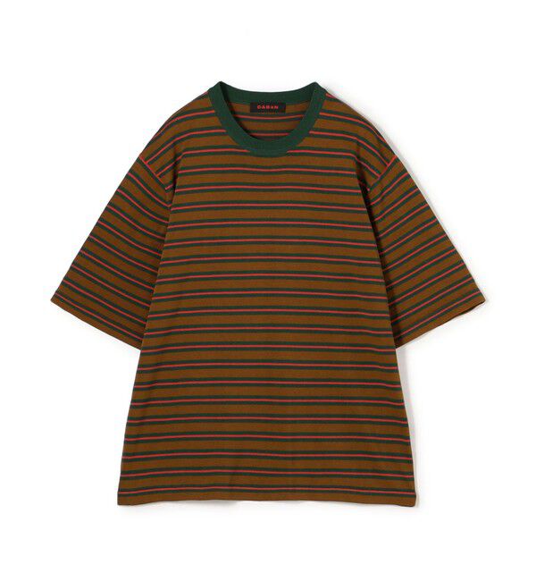 CABaN「CABaN コットン ハイゲージストライプ クルーネックプルオーバー」|ニット・セーター|48 ブラウン系
