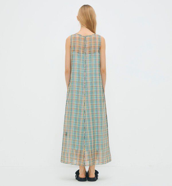 CABaN「リネンシルクオーガンジーチェック フロンタブルワンピース」|ワンピース|