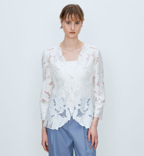 TOMORROWLAND collection「フィグリーフエンブロイダリー カラーレスジャケット」|ノーカラージャケット|