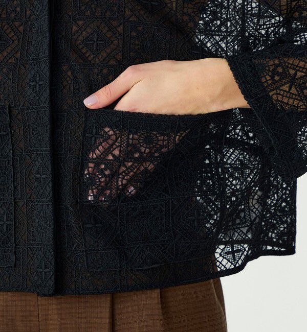 Ballsey「タイルモチーフエンブロイダリー ショートクルージャケット」|ノーカラージャケット|