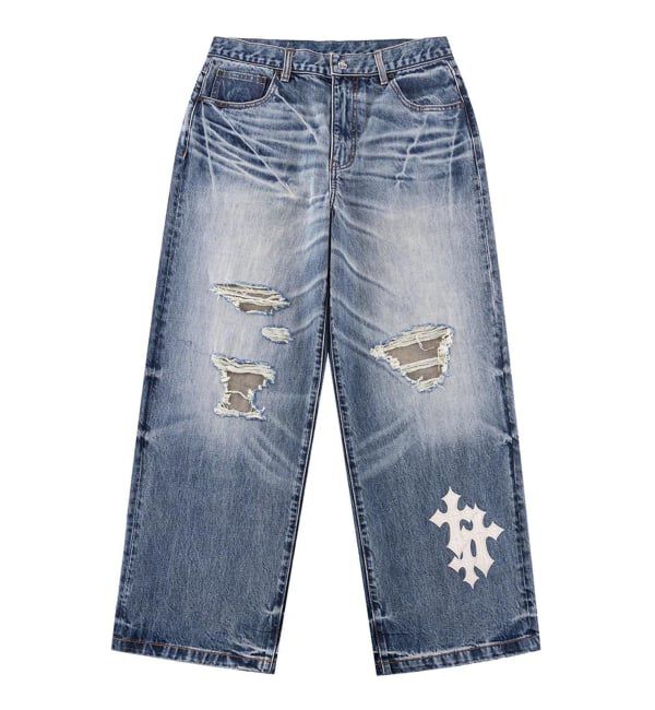 JOINT WORKS「SUPPLIER / サプライヤー Cross Leather Patch Baggy Denim」|デニム|ブルー A