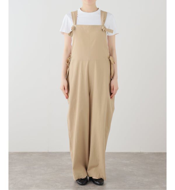SLOBE IENA「コットンクリンプサロペット」|オールインワン|ベージュ