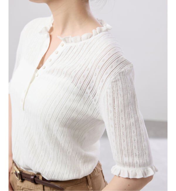 IENA「アイレットフリルハーフスリーブニット」|ニット・セーター|