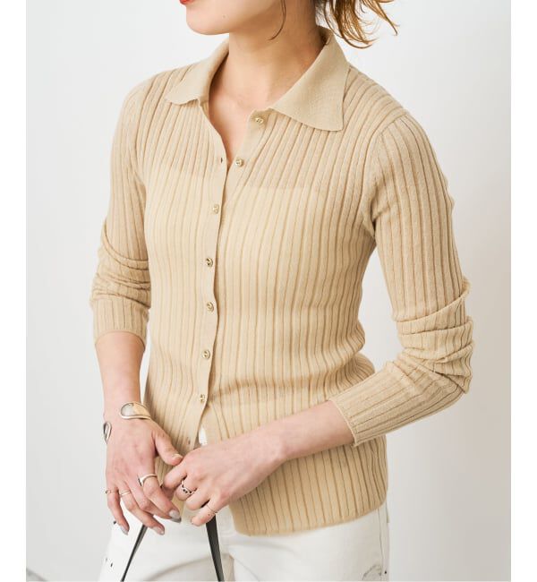 Spick and Span「シアーポロシャツカーディガン」|カーディガン|ベージュ