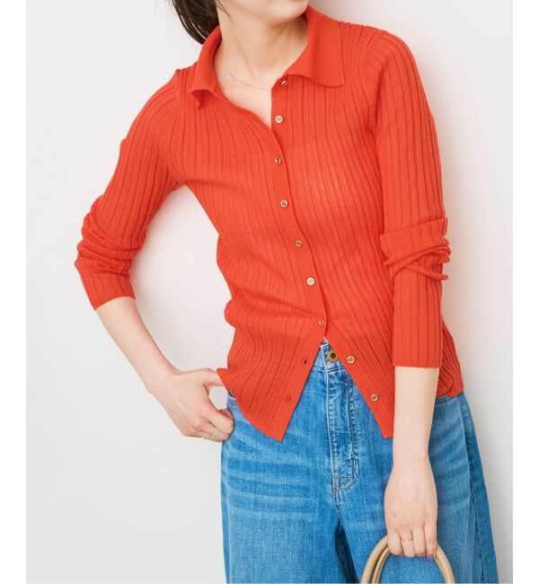 Spick and Span「シアーポロシャツカーディガン」|カーディガン|オレンジ