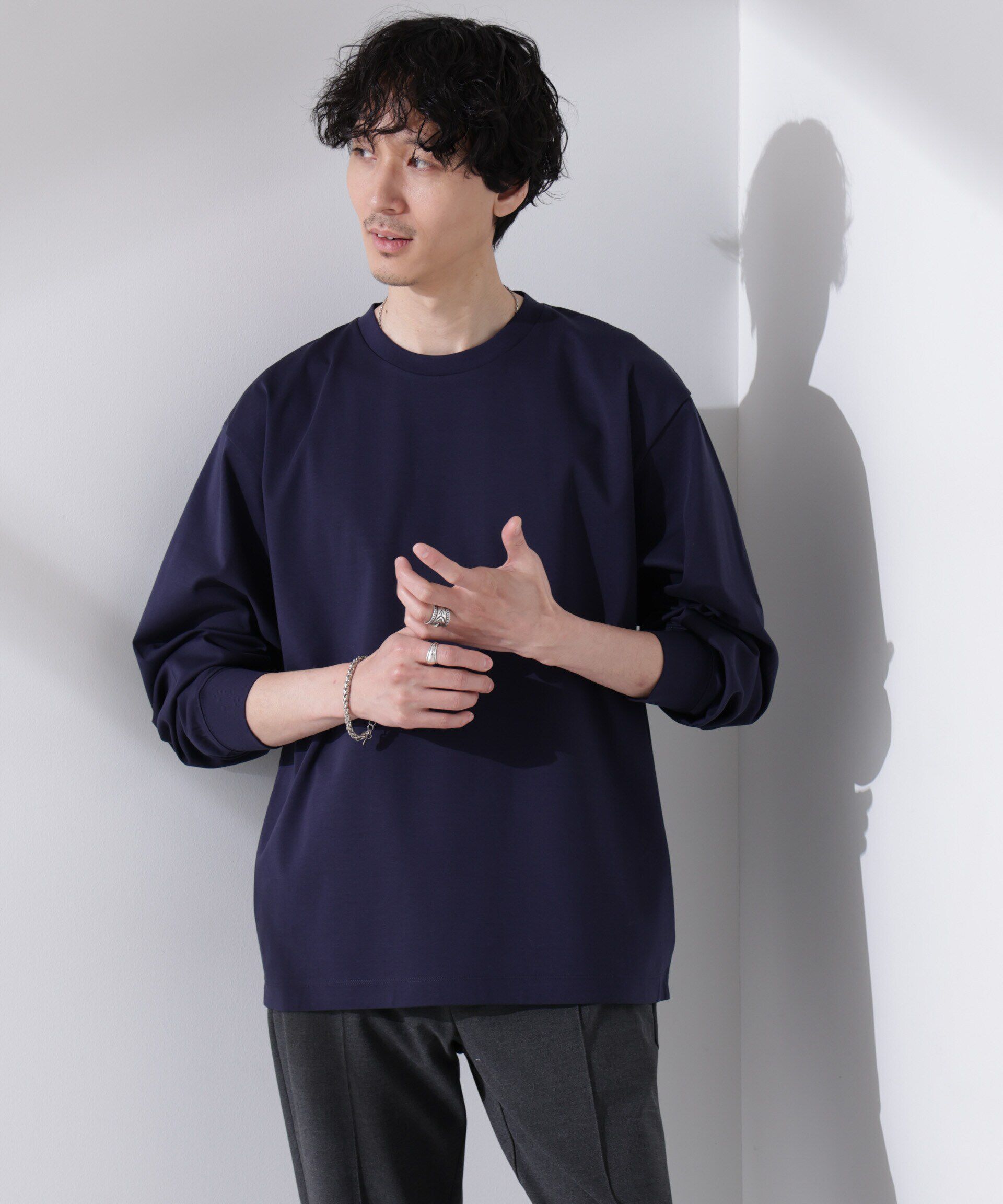 nano･universe「アンチスメル BIG クルーネックTシャツ 長袖」|Tシャツ・カットソー|ネイビー