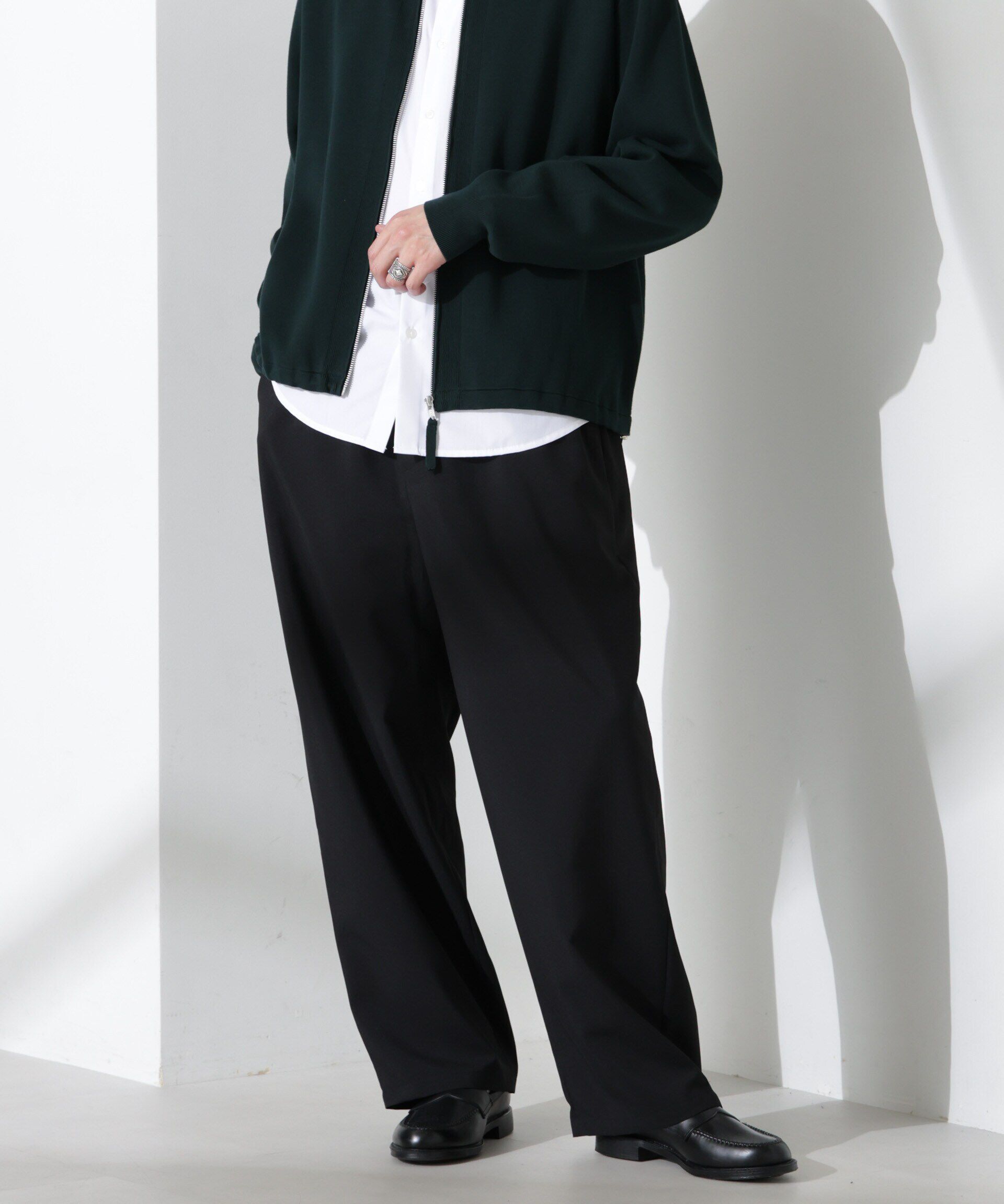 nano･universe「「大人のワイドパンツ」ハイツイストワイドスラックス」|チノ|ブラック