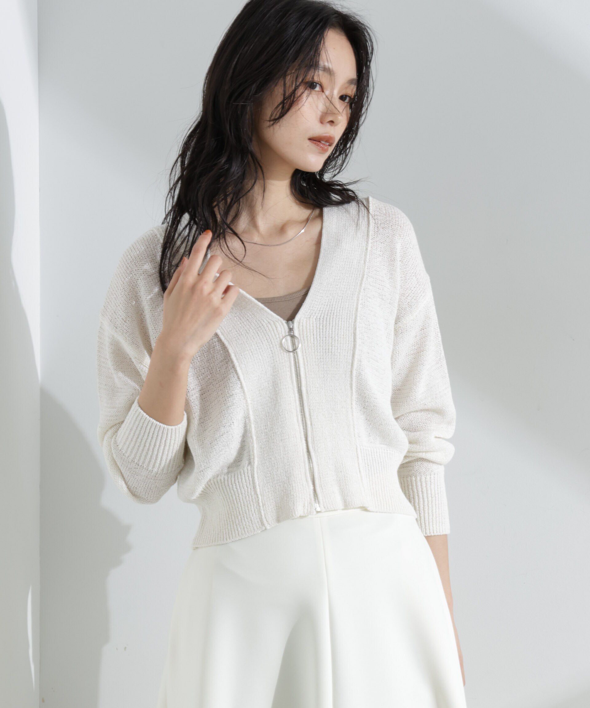 nano･universe「リネン混テープヤーンZIPカーディガン」|ニット・セーター|