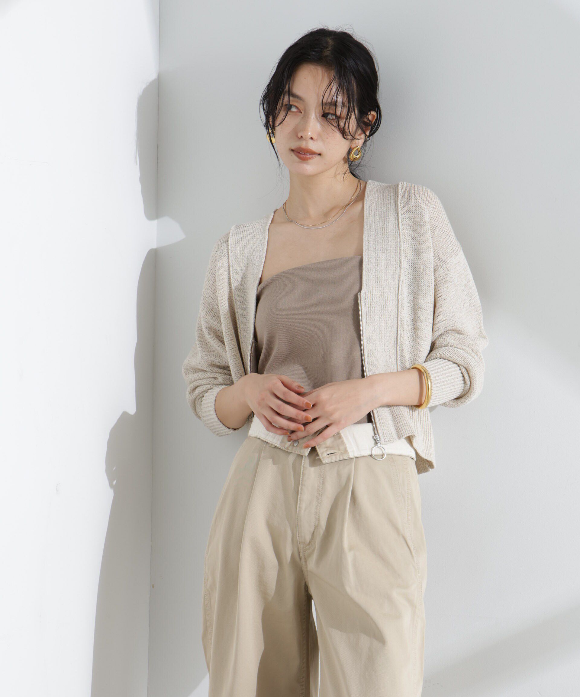 nano･universe「リネン混テープヤーンZIPカーディガン」|ニット・セーター|