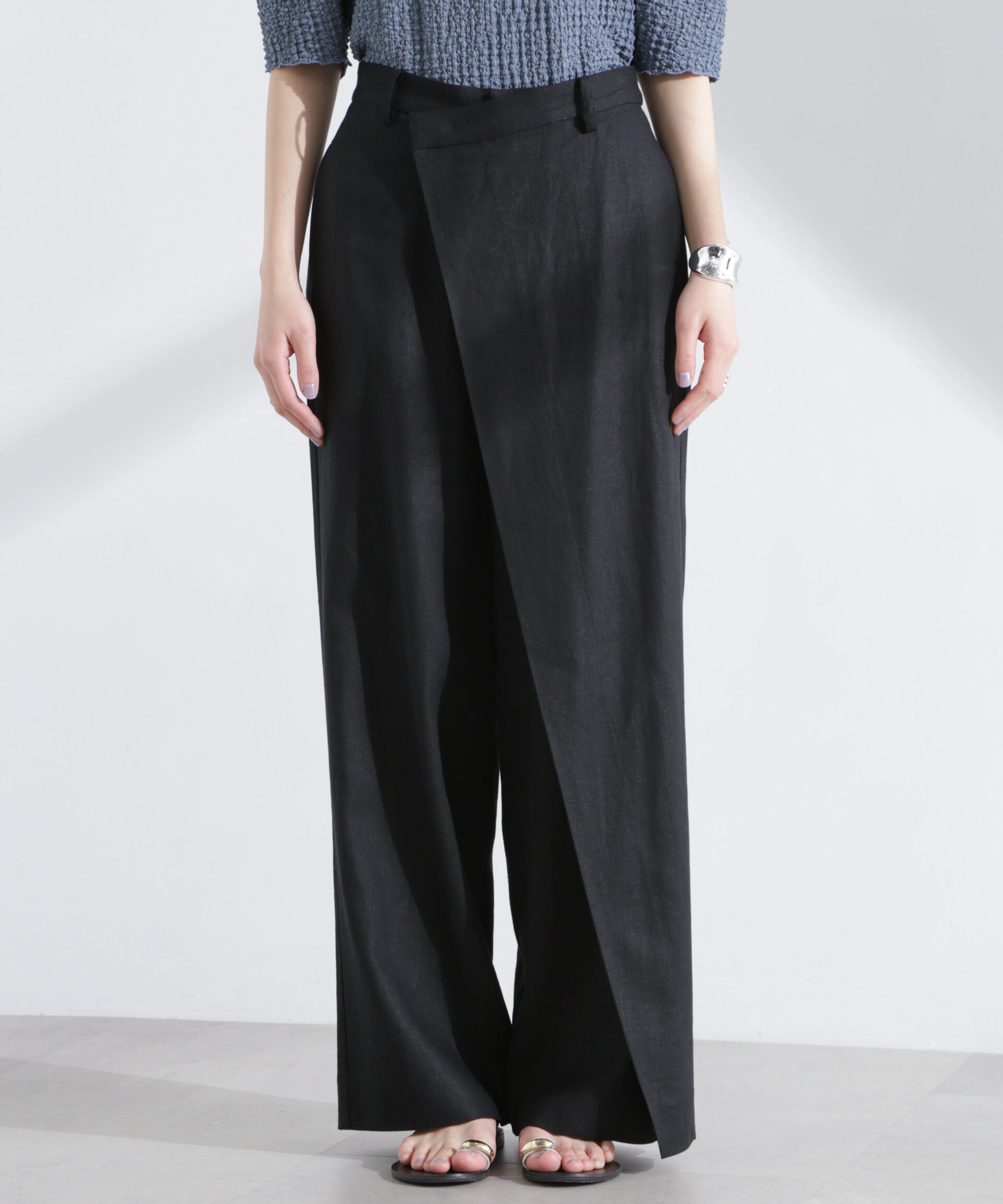 nano･universe「リネン混ラップパンツ(セットアップ可)」|チノ|