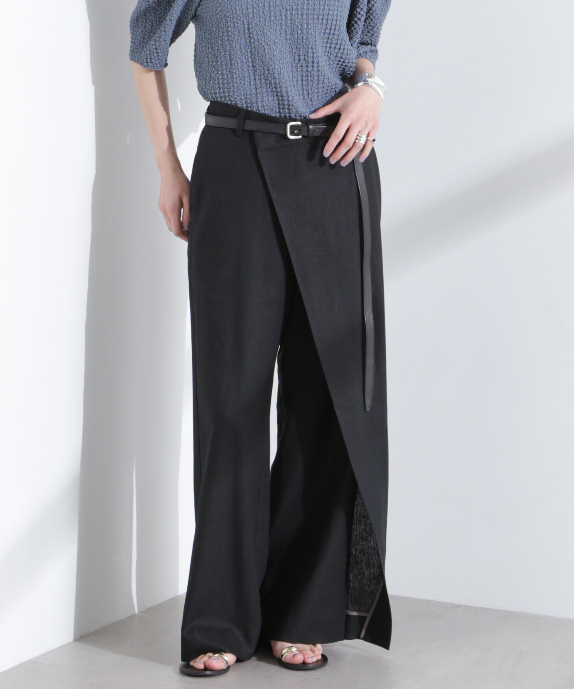 nano･universe「リネン混ラップパンツ(セットアップ可)」|チノ|