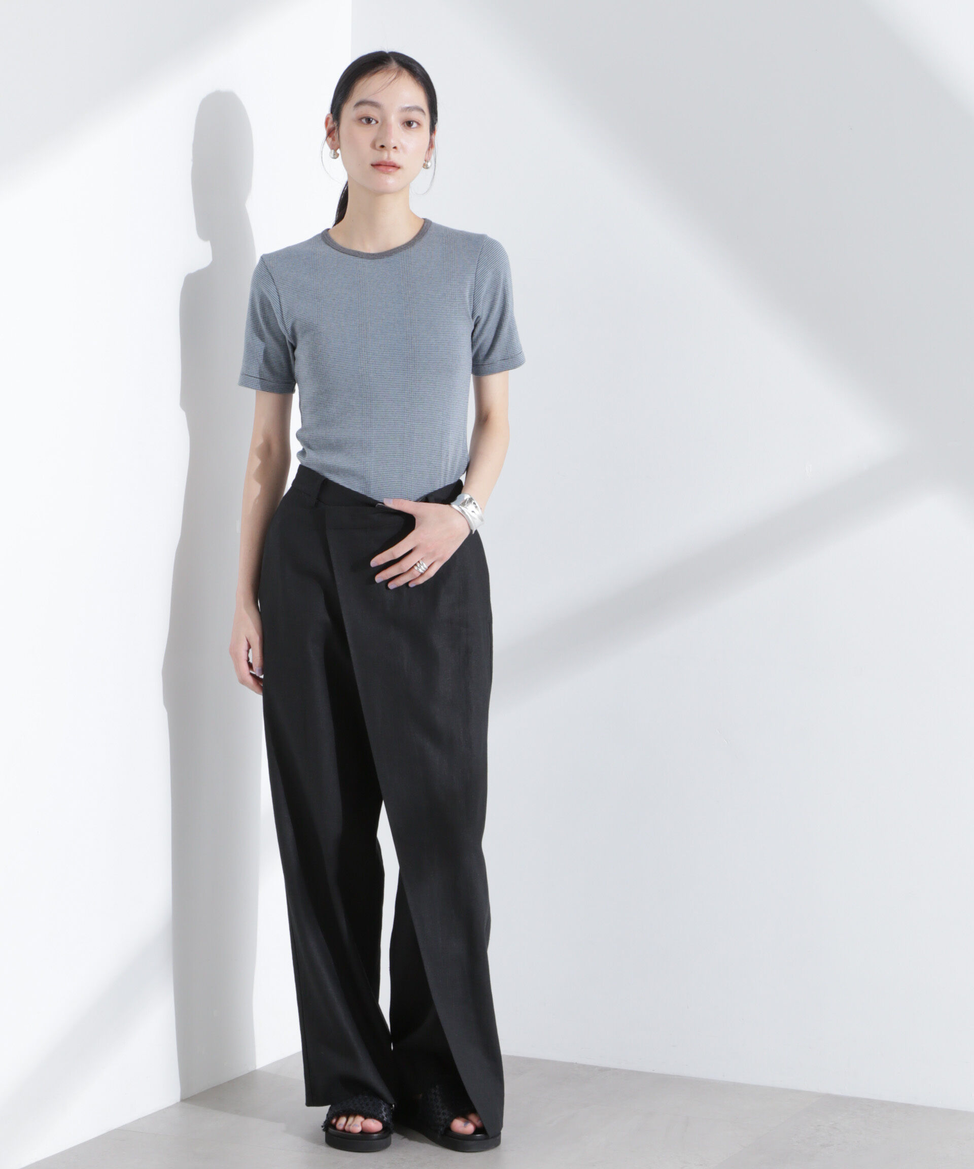 nano･universe「リネン混ラップパンツ(セットアップ可)」|チノ|