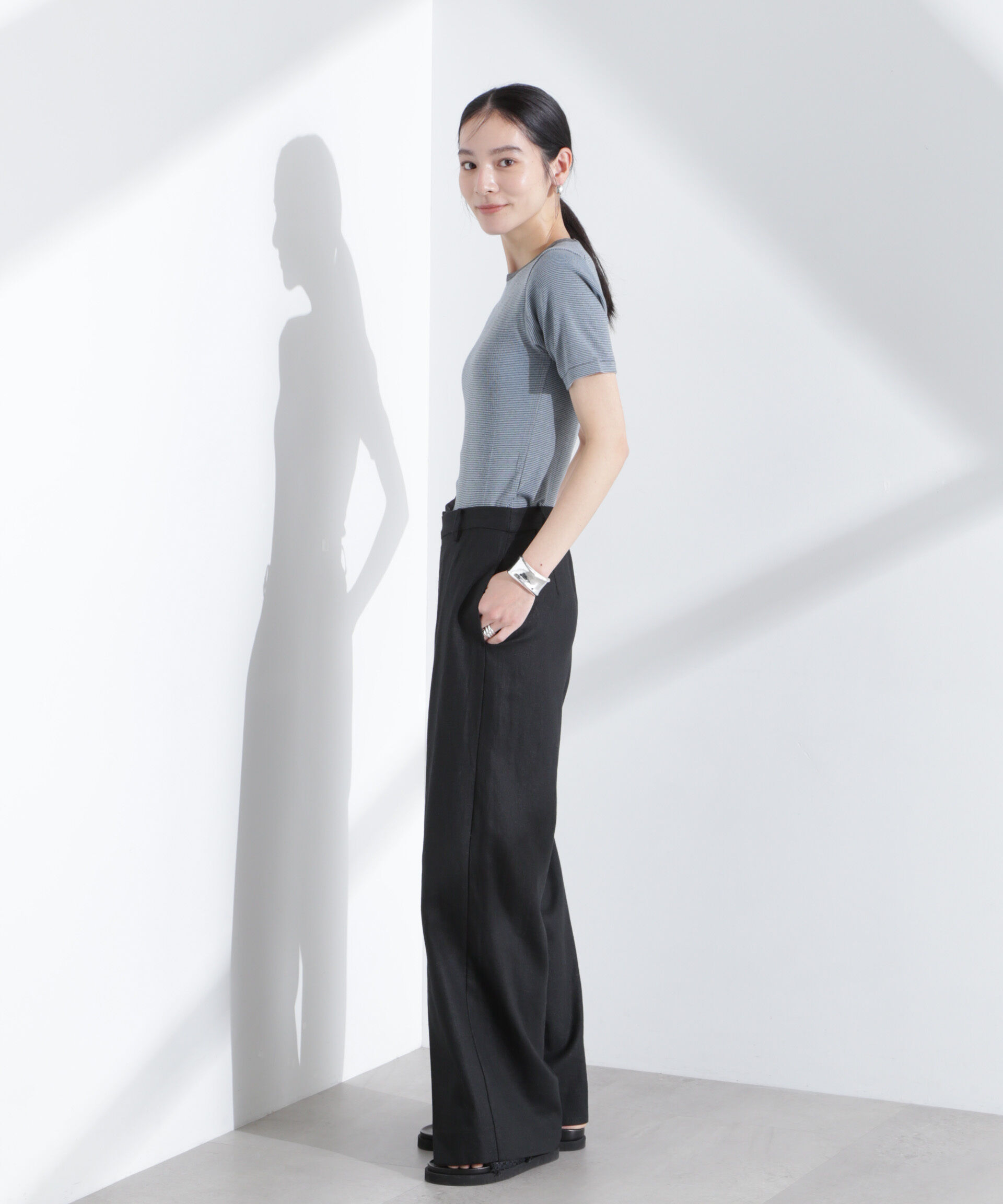 nano･universe「リネン混ラップパンツ(セットアップ可)」|チノ|