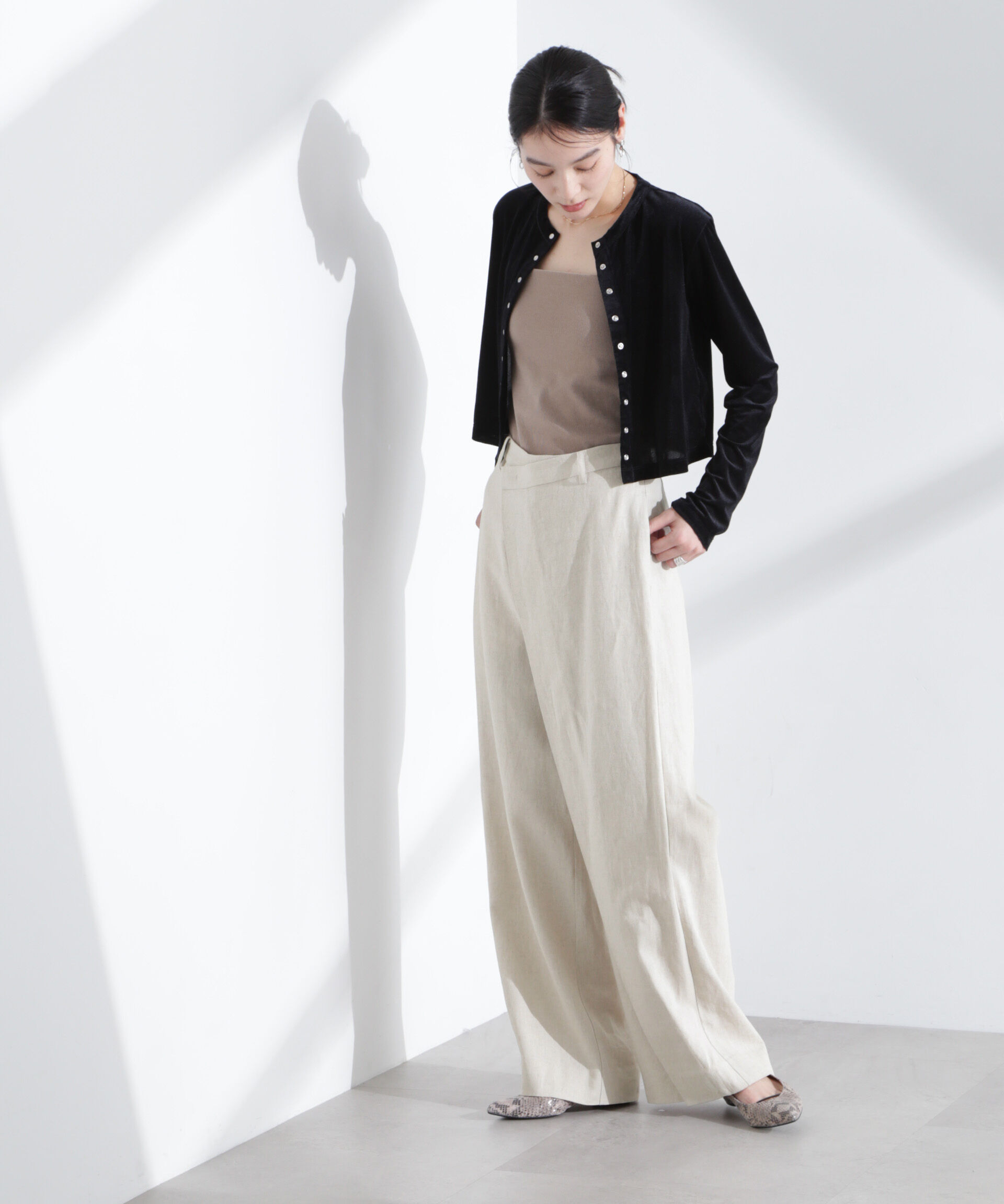 nano･universe「リネン混ラップパンツ(セットアップ可)」|チノ|