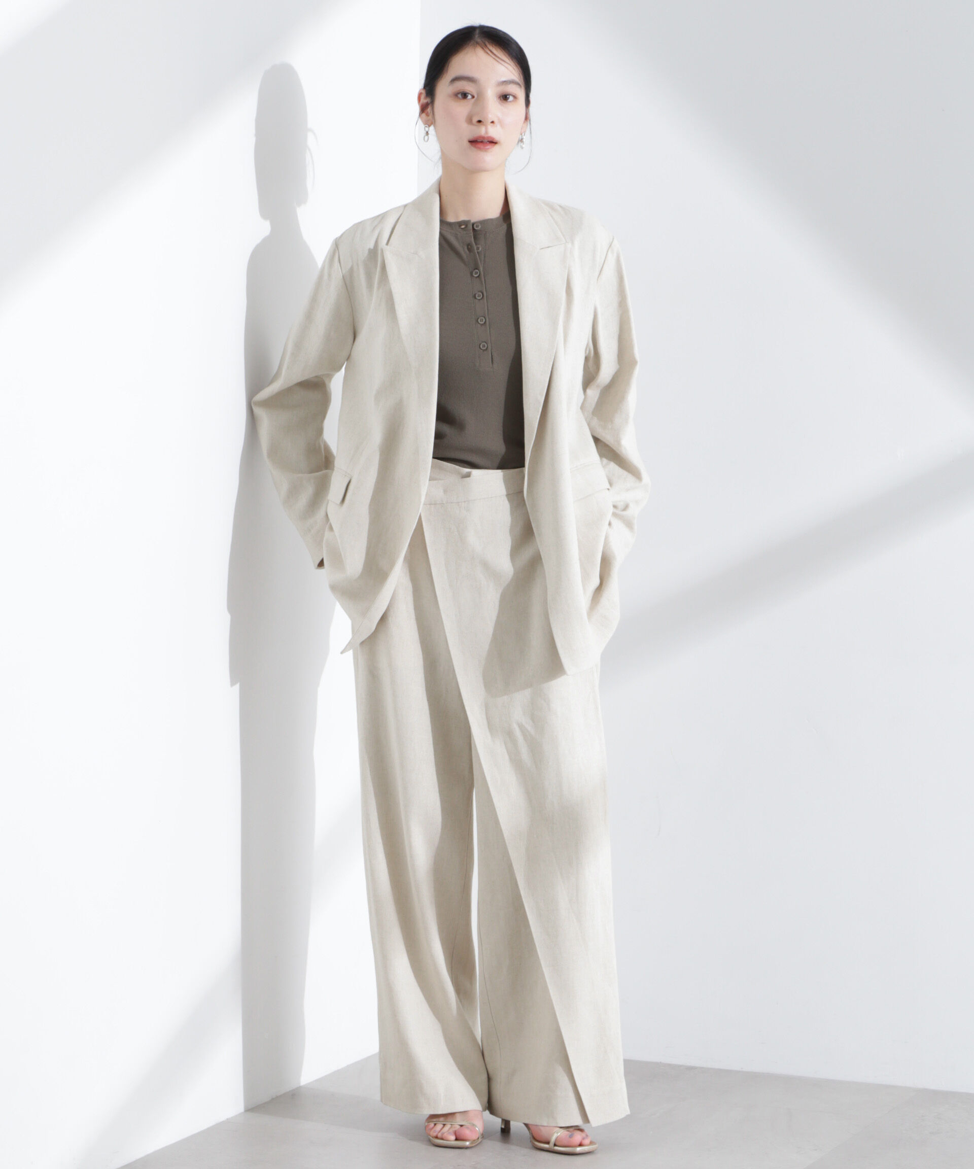 nano･universe「リネン混ラップパンツ(セットアップ可)」|チノ|