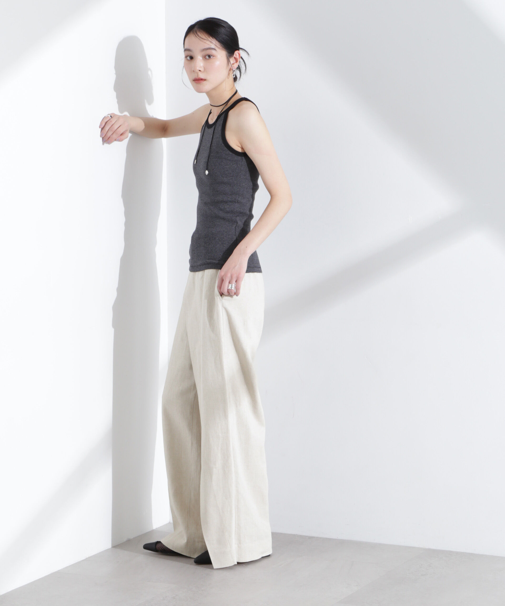 nano･universe「リネン混ラップパンツ(セットアップ可)」|チノ|