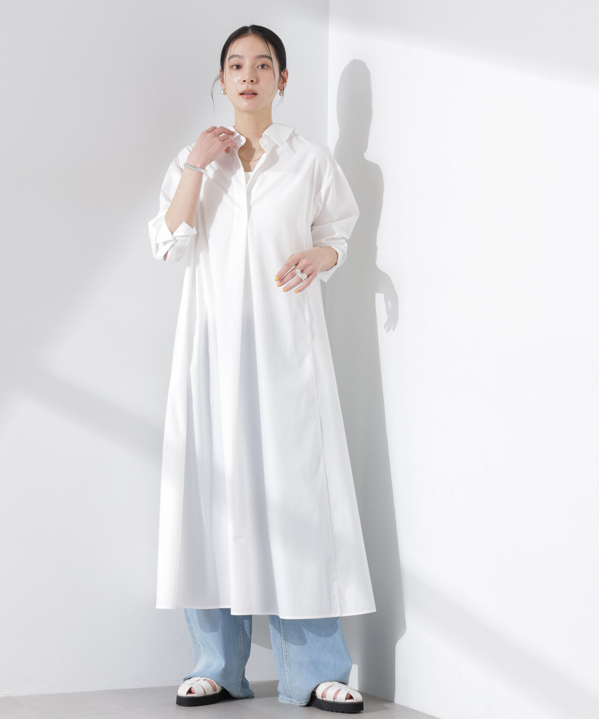 nano･universe「ニュアンスカラーフレアシャツワンピース」|ワンピース|