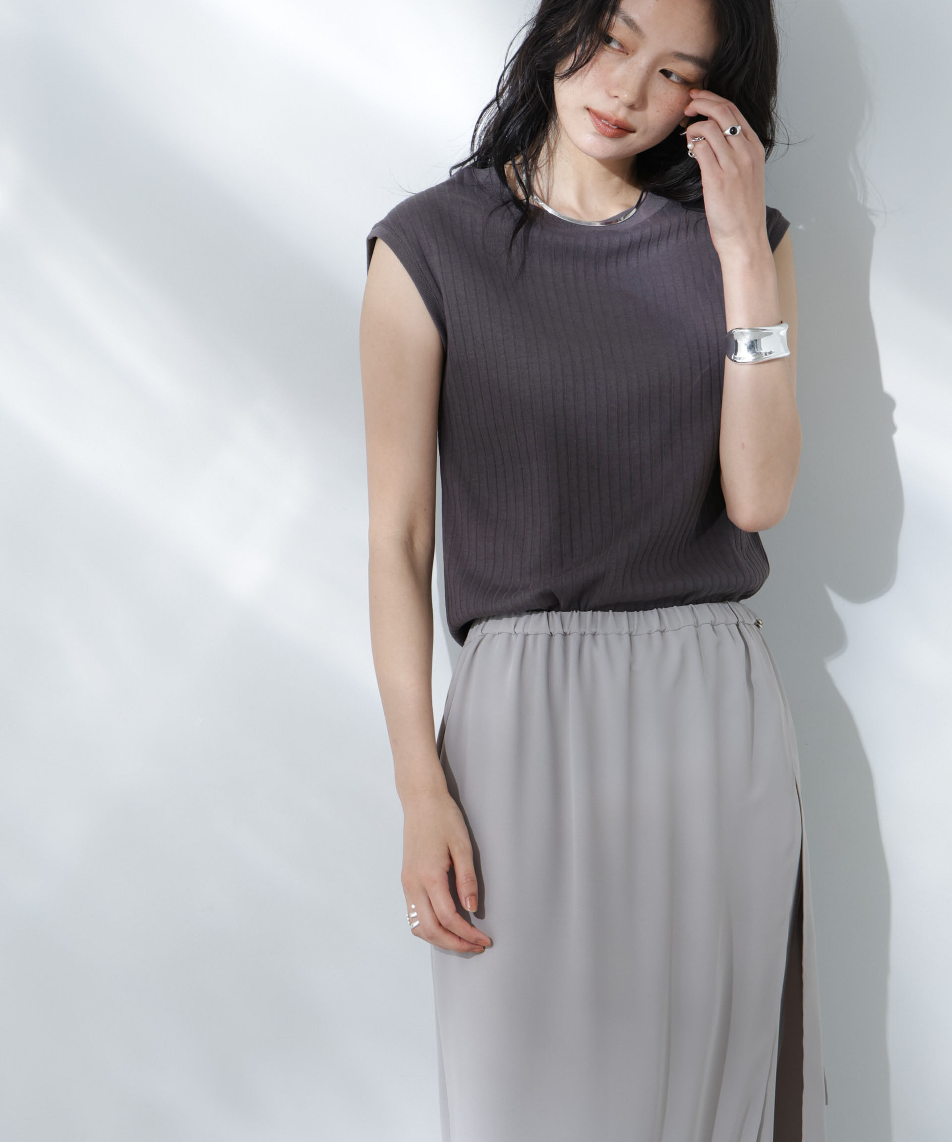 nano･universe「Anti Soaked(R) 汗染み防止リブノースリーブTシャツ（セットアップ可）」|Tシャツ・カットソー|