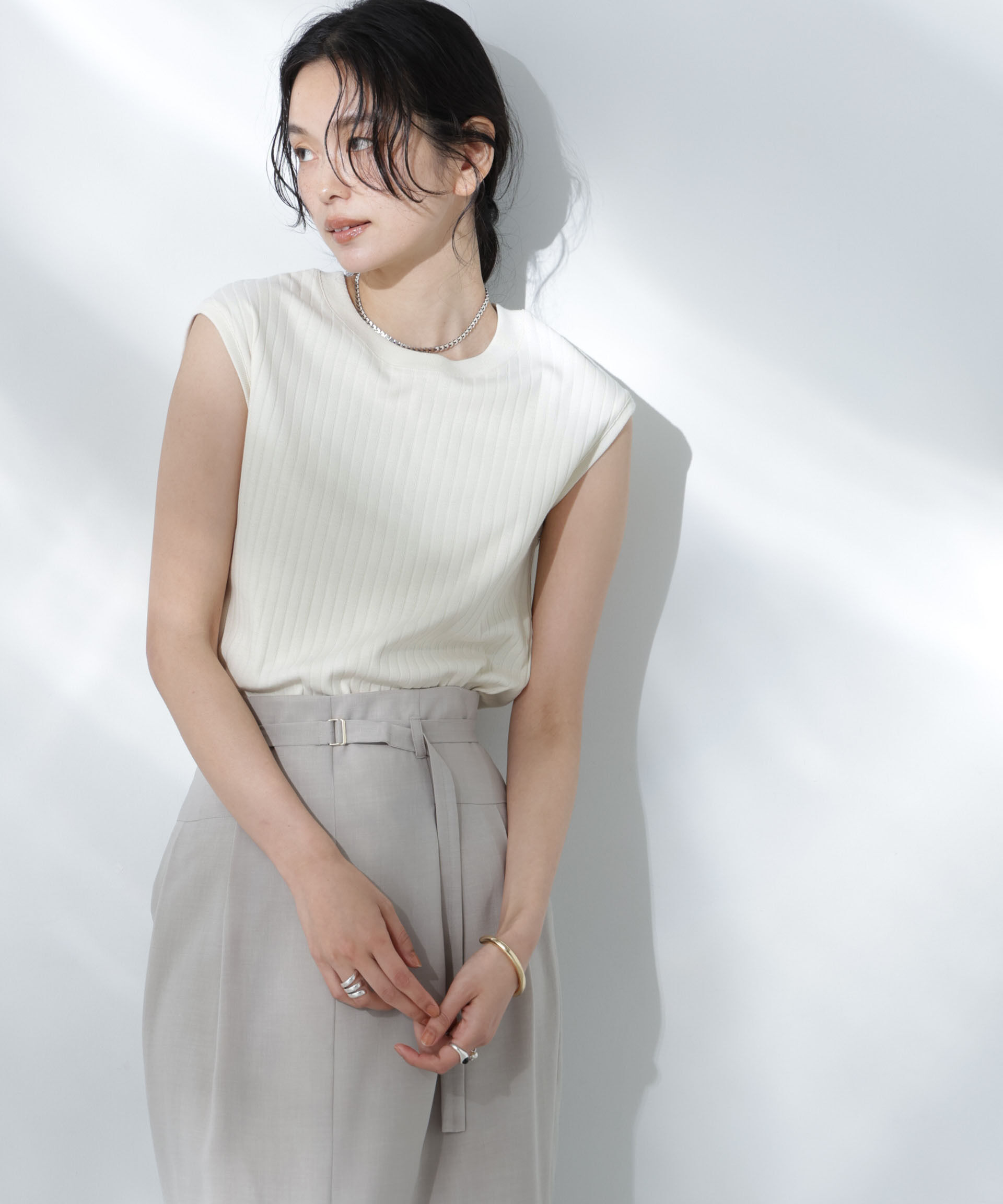 nano･universe「Anti Soaked(R) 汗染み防止リブノースリーブTシャツ（セットアップ可）」|Tシャツ・カットソー|