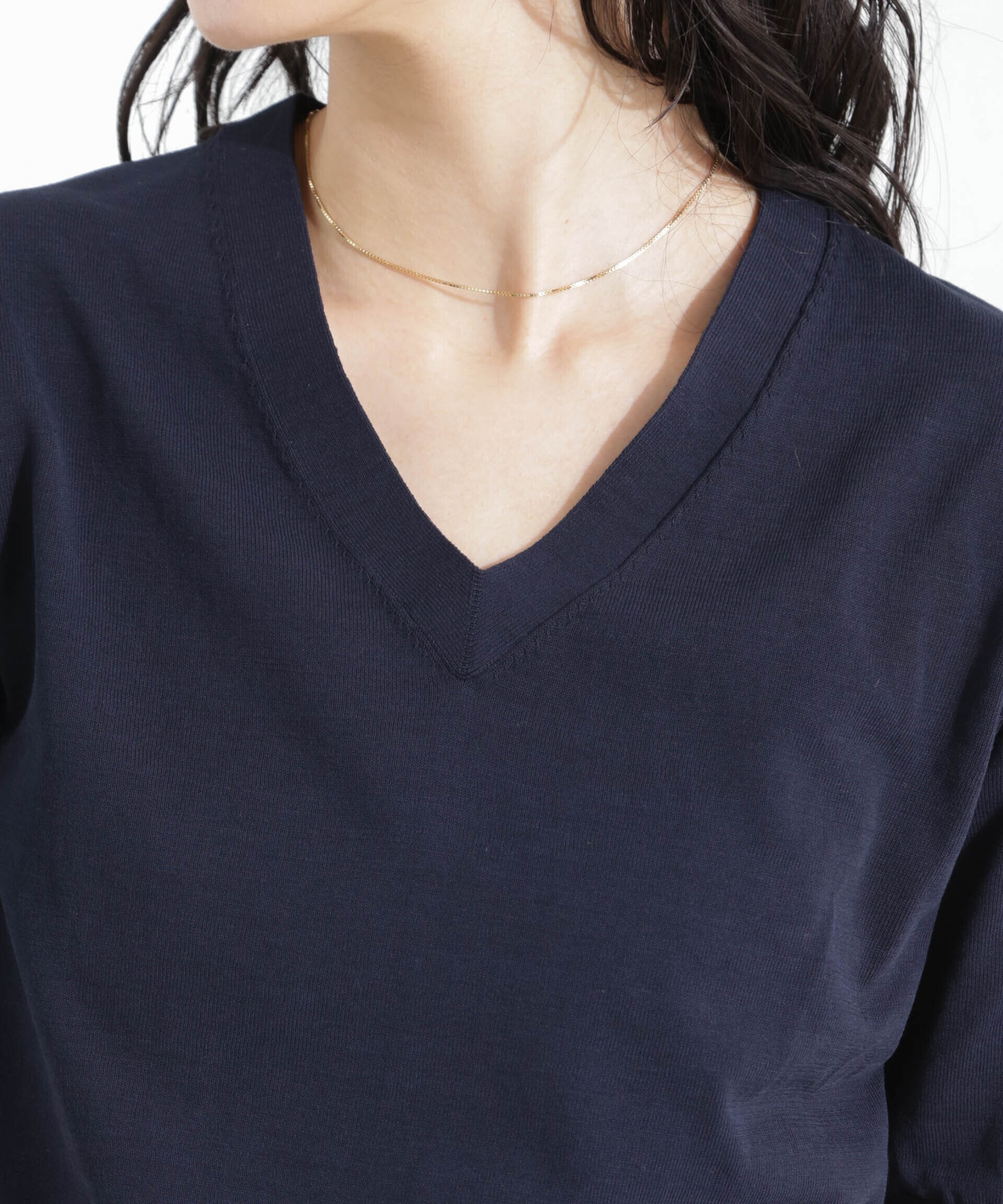 nano･universe「TEKNICO GIZAコットンVネックコンパクトニット」|ニット・セーター|