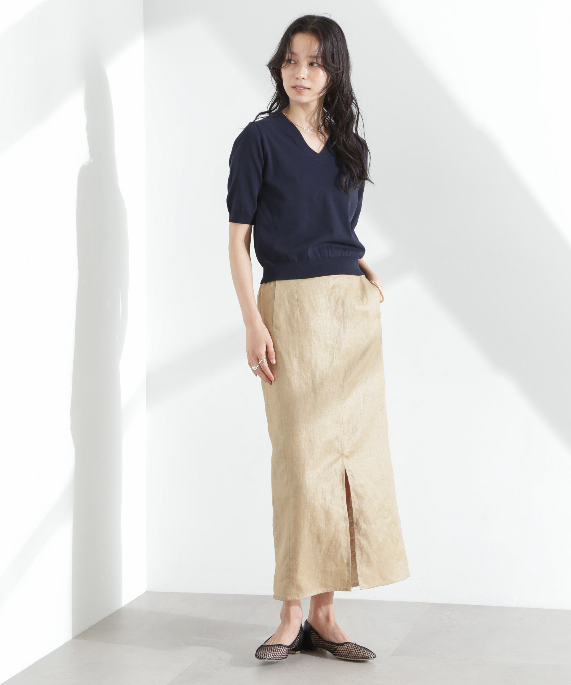 nano･universe「TEKNICO GIZAコットンVネックコンパクトニット」|ニット・セーター|