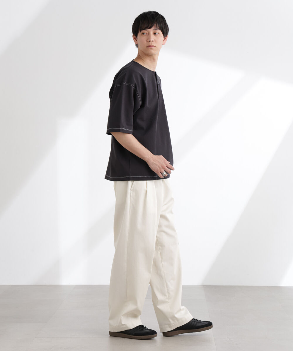 nano･universe「ヘビーオンスワイドヘンリーネックTシャツ 半袖」|Tシャツ・カットソー|