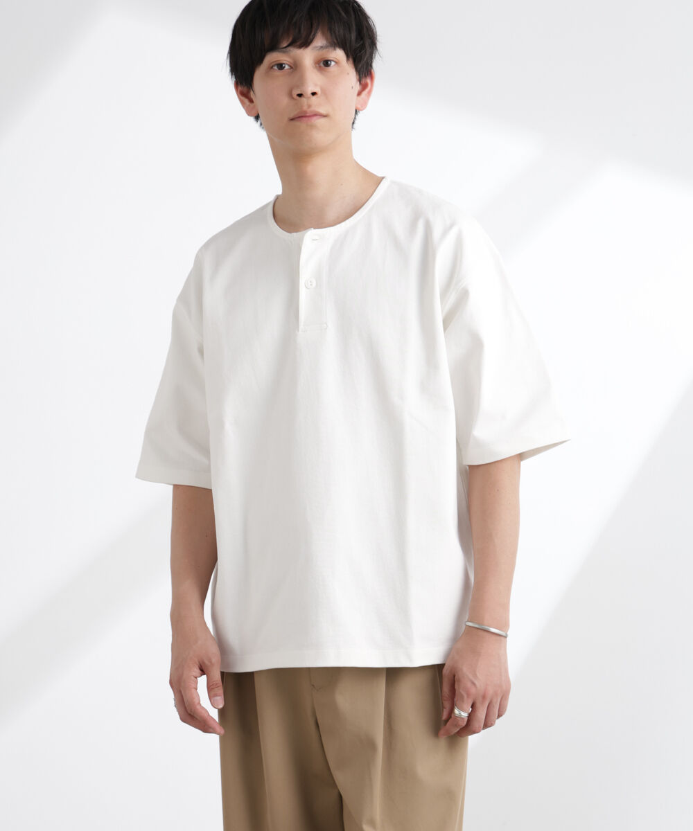 nano･universe「ヘビーオンスワイドヘンリーネックTシャツ 半袖」|Tシャツ・カットソー|ホワイト