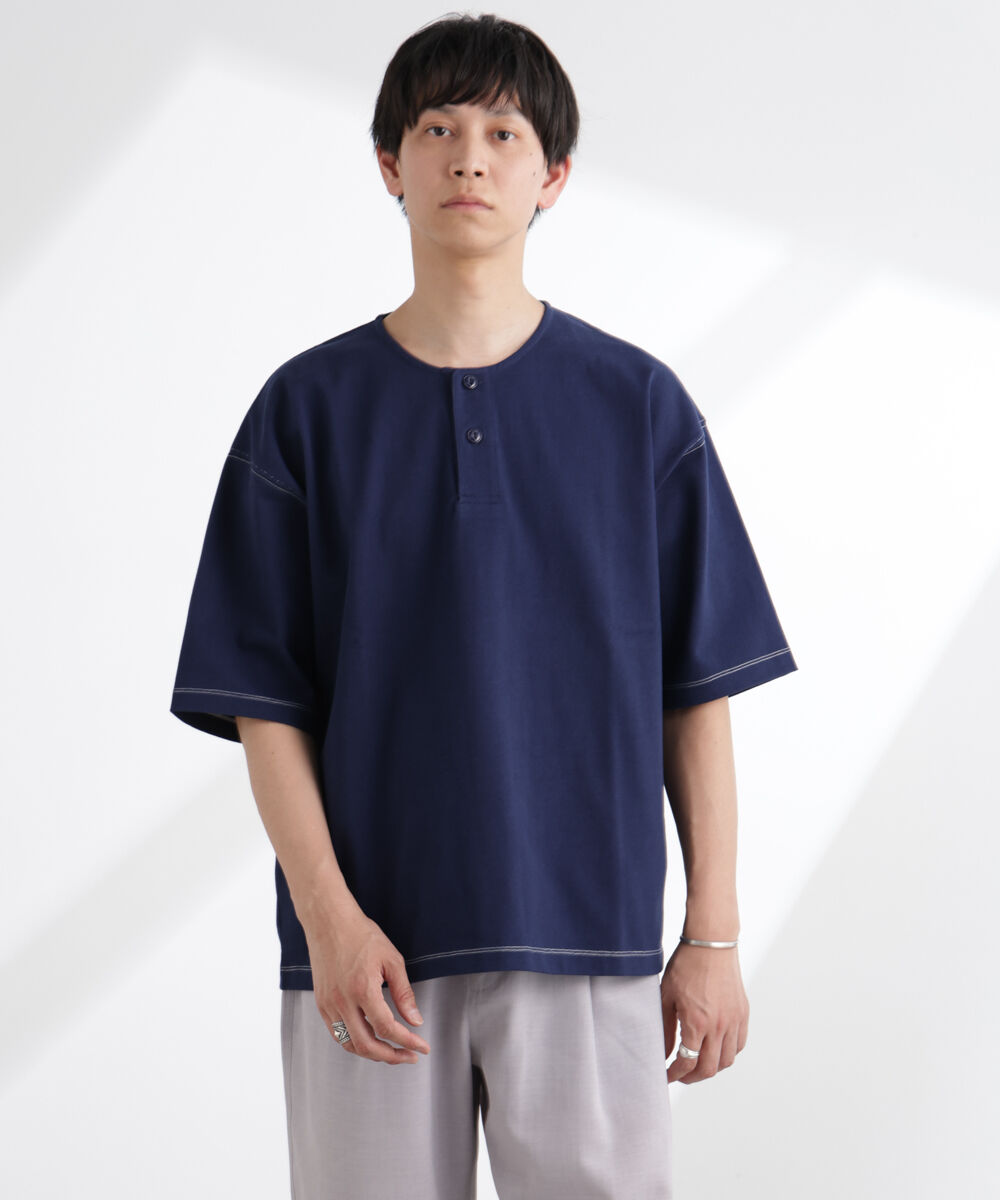 nano･universe「ヘビーオンスワイドヘンリーネックTシャツ 半袖」|Tシャツ・カットソー|