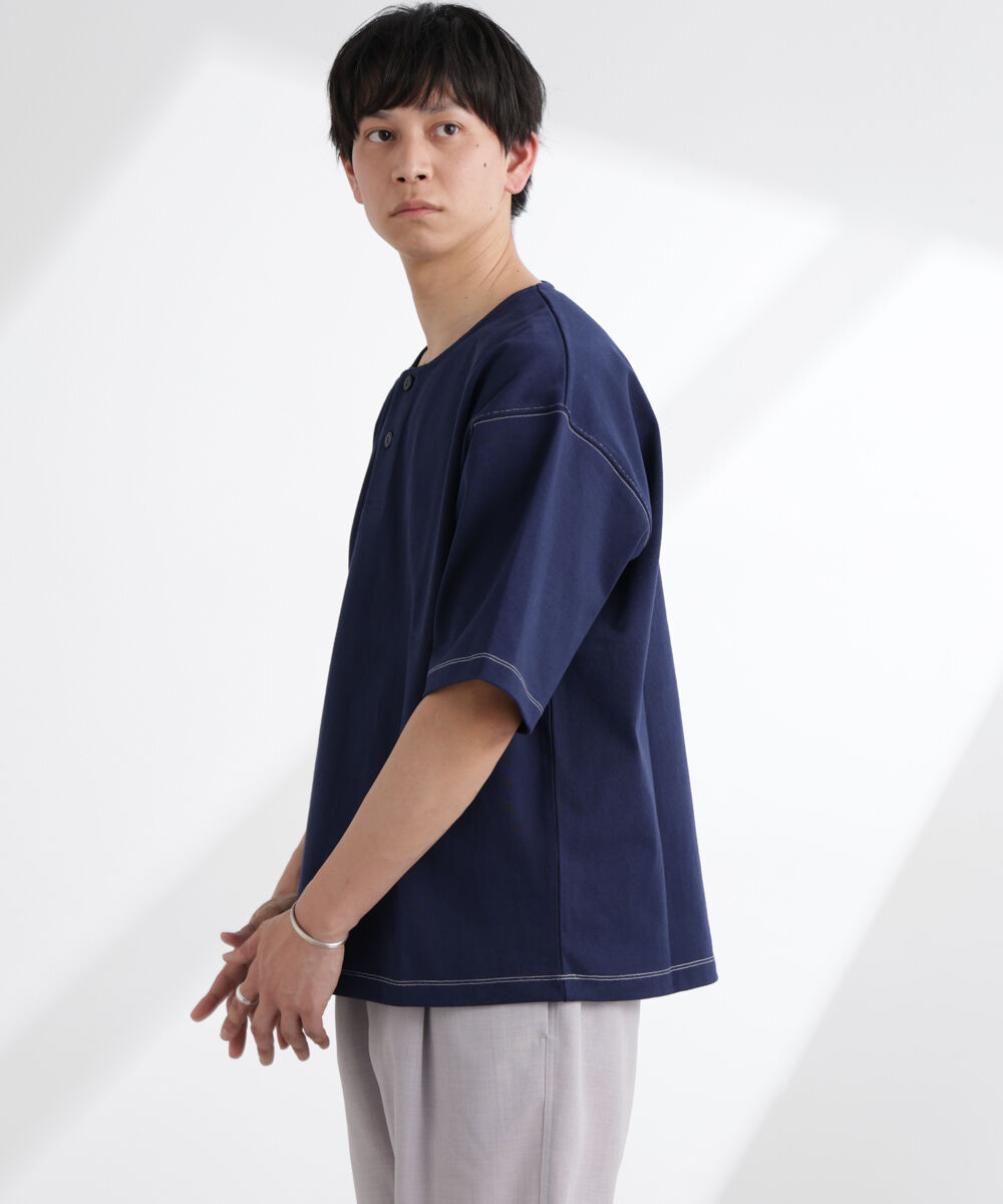 nano･universe「ヘビーオンスワイドヘンリーネックTシャツ 半袖」|Tシャツ・カットソー|